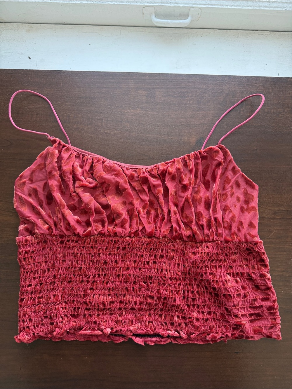 Urban Outfitters Velvet Leopard Red Smocked Cami Top with Spaghetti Straps - Picture 1 of 3